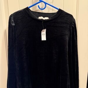 LOFT Classic Black Crew Neck Velvet Top